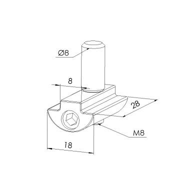 Schéma cotes - Fixation centrale directe profilé aluminium – 8 40-90° - Elcom shop