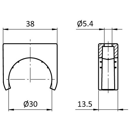 Schémas cotes - Bride de fixation – profilé aluminium rond – D30 – Diamètre 30 mm – Elcom shop