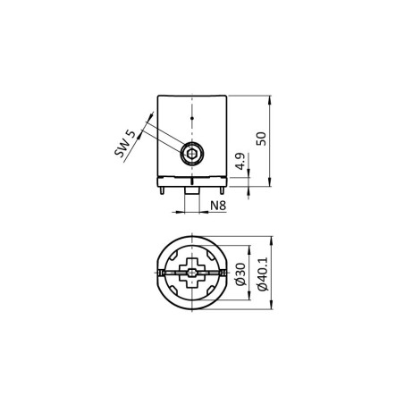 Schémas cotes - Connecteur profilé aluminium rond – Rainure 8 mm – D30-90° – Diamètre 30 mm – Elcom shop