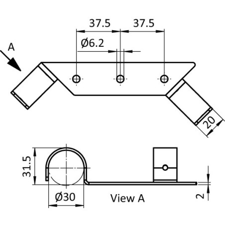 Schémas cotes - Equerre plan de travail pour profilé aluminium rond D30 – Diamètre 30 mm – Elcom shop