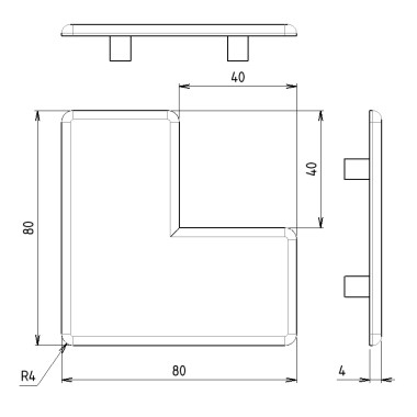 Schéma cotes - Embout profilé aluminium – Rainure 8 mm – Section W80x80 mm - Economique - Noir - Elcom shop