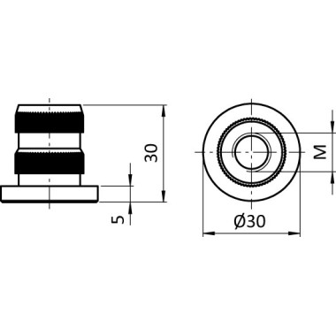 schéma cotes - Insert fileté pour profilé aluminium rond D30 (diamètre 30 mm) - Taraudage M10 - Elcom shop