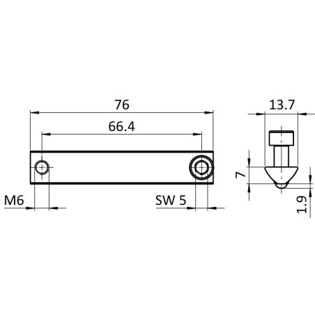 Schémas cotes - Kit de fixation double pour profilé aluminium – Rainure 8 mm – D30 – Diamètre 30 mm – Elcom shop