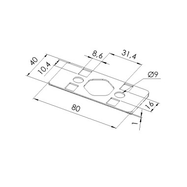 Schéma cotes - Joint de rayon 8 profilé aluminium –  80x40 mm - R40 - Elcom shop