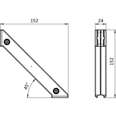 Schéma cotes - Équerre de renfort profilé aluminium rond – 45° – D30 – Diamètre 30 mm - Elcom shop