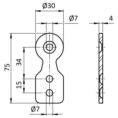 Schémas cotes - Kit support profilé aluminium rond – Rainure 6 mm – D30 – Diamètre 30 mm – Elcom shop