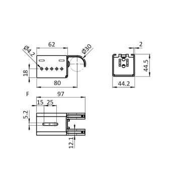 Kit fixation à double griffe inclinable sans butée pour rail à galets en profilé aluminium – H44.5 – D30mm