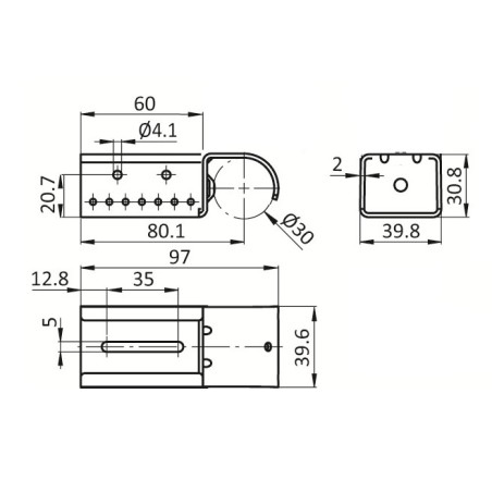 Kit fixation à griffe sans butée pour rail à galets en profilé aluminium – H30.8mm – D30mm