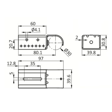 Kit fixation à griffe sans butée pour rail à galets en profilé aluminium – H30.8mm – D30mm