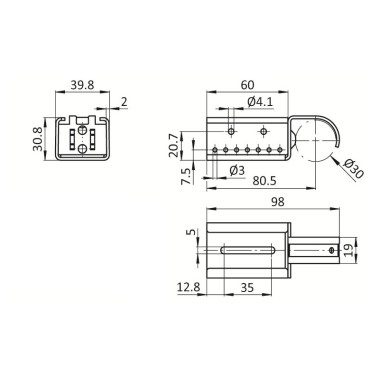 Kit fixation à griffe sans butée pour rail à galets en profilé aluminium – H30.8mm – D30 – Gris aluminium satiné – Elcom shop