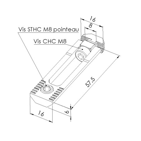 Schéma cotes - Fixation rapide profilé aluminium – 8 30 – 0-90° - Elcom shop