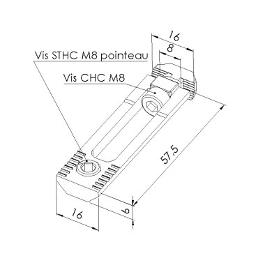 Schéma cotes - Fixation rapide profilé aluminium – 8 30 – 0-90° - Elcom shop