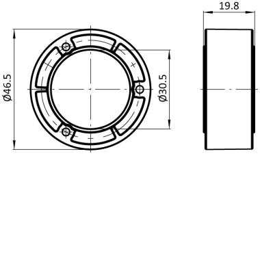 Schéma cotes - Galet individuel pour profilé aluminium rond - D40/D30 - Diamètre 40/30 mm - ESD - noir - Elcom shop