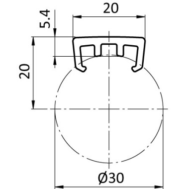 Schémas cotés - Profilé de glissement en plastique HDPE pour profilé aluminium rond - D30 - Diamètre 30 mm - ESD - Elcom shop