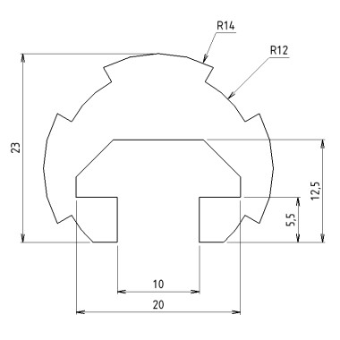 Schéma cotes - Tube profilé aluminium - D28 - Elcom Shop