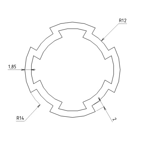 Schéma cotes - Profilé aluminium rond – D28 – Diamètre 28 mm – 4 rainures - Elcom Shop