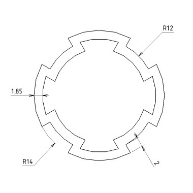 Schéma cotes - Profilé aluminium rond – D28 – Diamètre 28 mm – 4 rainures - Elcom Shop