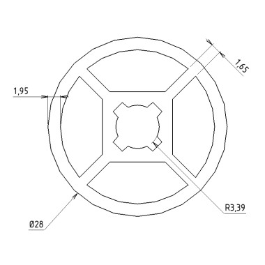 Schéma cotés – Profilé aluminium rond – D28 – Diamètre 28 mm – compatible taraudage M8 – Elcom shop