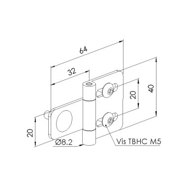 Schéma cotes - Charnière profilé aluminium – ST – E 32-45 mm - Elcom shop