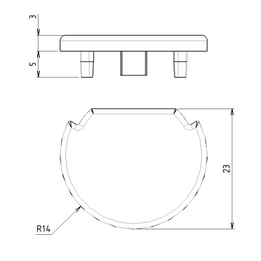 Schémas cotés – Embout noir pour profilé aluminium rond – Rainure 10 mm – D28 – Diamètre 28 mm – Noir – Elcom shop