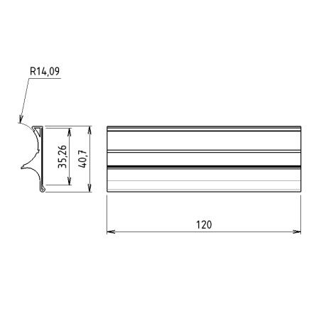 Schéma cotes - Profilé aluminium porte étiquette D28 - Diamètre 28 mm - plat (Barre de 120 mm) - Elcom shop