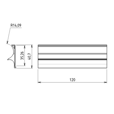 Schéma cotes - Profilé aluminium porte étiquette D28 - Diamètre 28 mm - plat (Barre de 120 mm) - Elcom shop