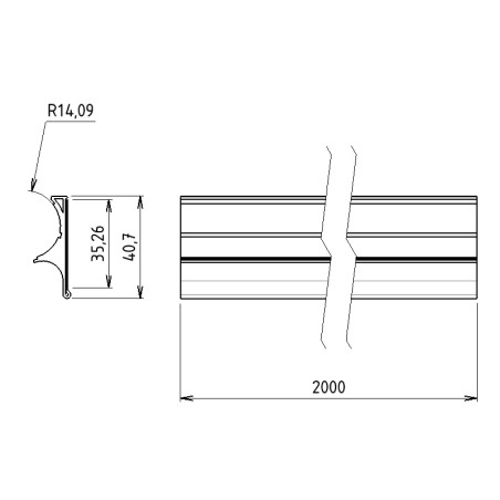 Schéma cotes - Profilé aluminium porte étiquette D28 - Diamètre 28 mm - plat (Barre de 2 m) - Elcom shop