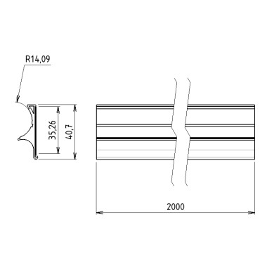 Schéma cotes - Profilé aluminium porte étiquette D28 - Diamètre 28 mm - plat (Barre de 2 m) - Elcom shop