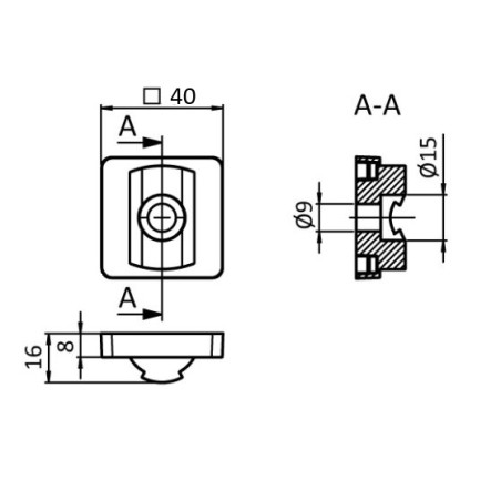 Schémas cotes - Adaptateur profilé aluminium rond – Rainure 10 mm – D28 – Diamètre 28 mm – Elcom shop