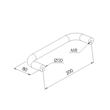 Schéma cotes - Poignée Al 200 – Profilé aluminium – Taraudage M8 - Elcom shop