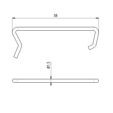 Schéma cotes – Clip anti-écartement en acier pour rail à galets – profilé aluminium rond D28 – Elcom shop