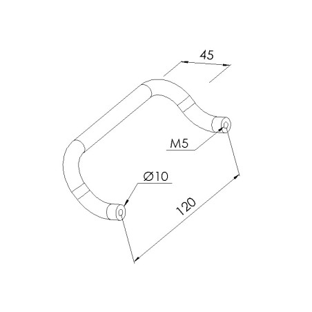 Schéma cotes - Poignée Al coudée 120 profilé – Taraudage M5 - Profilé - Elcom shop