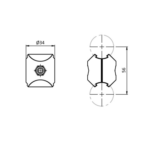 Schémas cotes - Connecteur parallèle pour profilé aluminium rond – D28 – Diamètre 28 mm