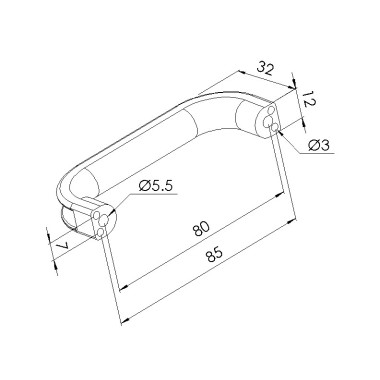 Schéma cotes - Poignée PA 80 - Profilé aluminium - Elcom shop
