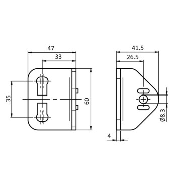 Schémas cotes - Équerre de fixation à 90° pour profilé aluminium rond – D28 – Diamètre 28 mm – Elcom shop