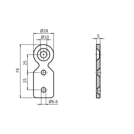 Schémas cotes - Plaque de connexion pour profilé aluminium rond – D28 – Diamètre 28 mm – Elcom shop