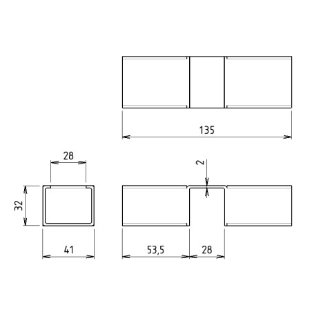 Schéma cotes – Kit fixation à griffe intermédiaire pour rail à galets en profilé aluminium – D28mm – Elcom shop