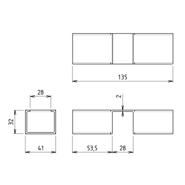 Schéma cotes – Kit fixation à griffe intermédiaire pour rail à galets en profilé aluminium – D28mm – Elcom shop