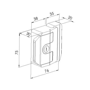 Schéma cotes - Boitier serrure clé universelle profilé aluminium – Montage arrière - Elcom shop