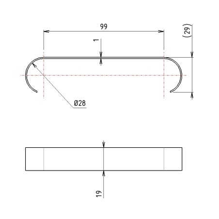 Schéma cotes – Tôle de freinage pour rail à galets en profilé aluminium rond – D28 – Diamètre 28 mm – Elcom shop