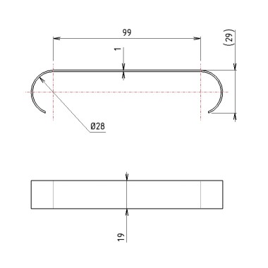 Schéma cotes – Tôle de freinage pour rail à galets en profilé aluminium rond – D28 – Diamètre 28 mm – Elcom shop