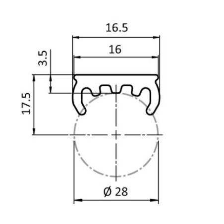 Schémas cotés - Rail de glissement pour profilé aluminium rond - 2M - D28 - Diamètre 28 mm - Elcom shop