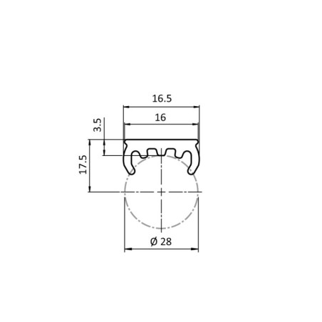 Schémas cotés - Rail de glissement pour profilé aluminium rond - 2M - ESD - D28 - Diamètre 28 mm - Noir - Elcom shop