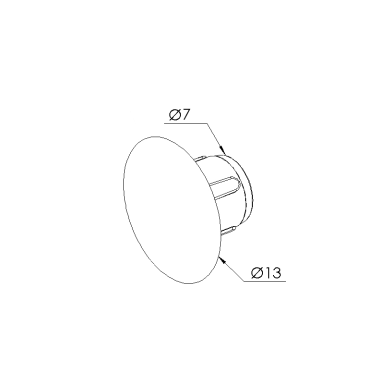 Schéma cotes - Bouchon profilé aluminium – D7x13x6,5 mm - Elcom shop