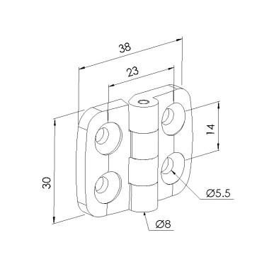 Schéma cotes - Charnière profilé aluminium – 20x20 – Inox – Indégondable - Elcom shop