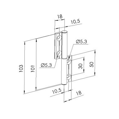 Schéma cotes - Charnière profilé aluminium – 20x20 – Al – PP0 - Elcom shop