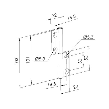 Schéma cotes - Charnière profilé aluminium – 20x20 – Al – PP4 - Elcom shop