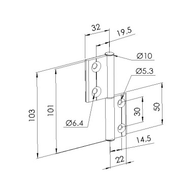 Schéma cotes - Charnière profilé aluminium – 30x20 – Al – PP4 - Elcom shop