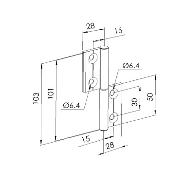 Schéma cotes - Charnière profilé aluminium – 30x30 – Al – PP0 - Elcom shop