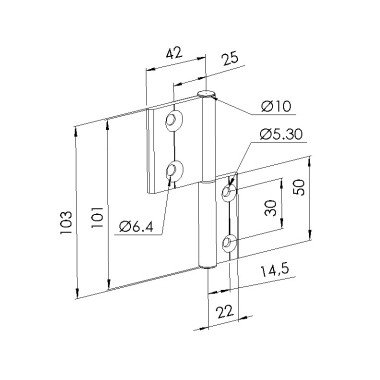 Schéma cotes - Charnière profilé aluminium – 40x20 – Al – PP4 - Elcom shop